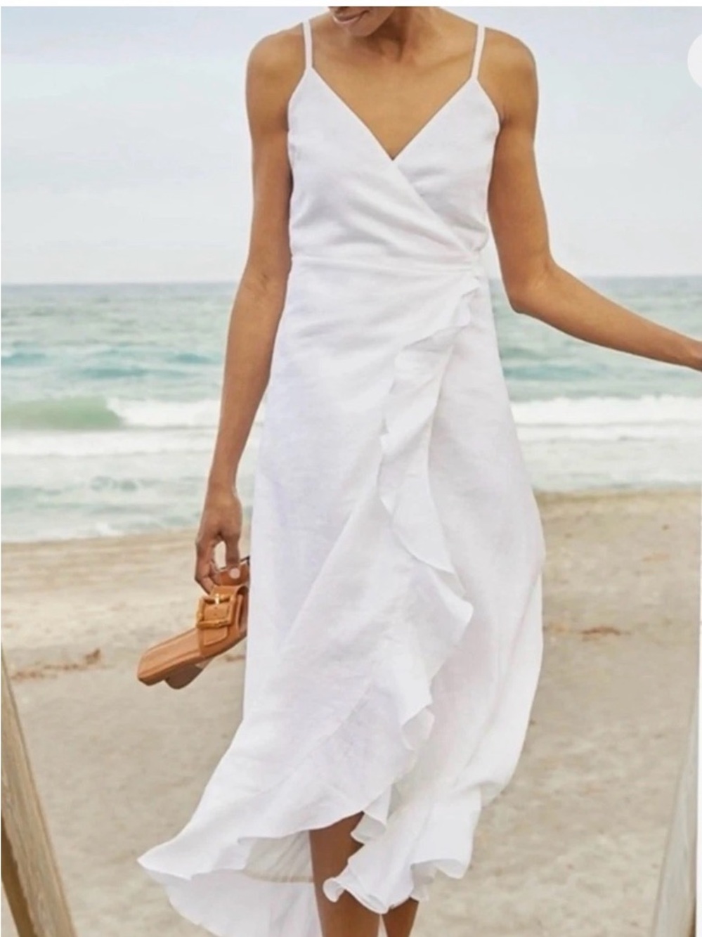 J McLaughlin White linen Wrap maxi Dress NWOT